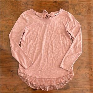 Lauren Conrad Pink Long Sleeve Lace Trim Blouse Shirt Top